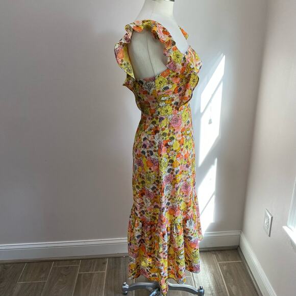 BCBG Generation Yellow Ruffle Floral Print Midi Dress Size Small - Picture 11 of 12